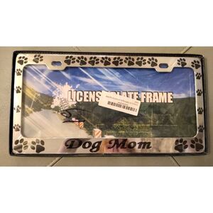 Dog Paws Dog Mom License Plate Frame New Sealed Silver
